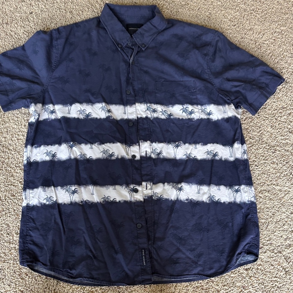 American Eagle Outfitters Navy and White Palm Print Shirt